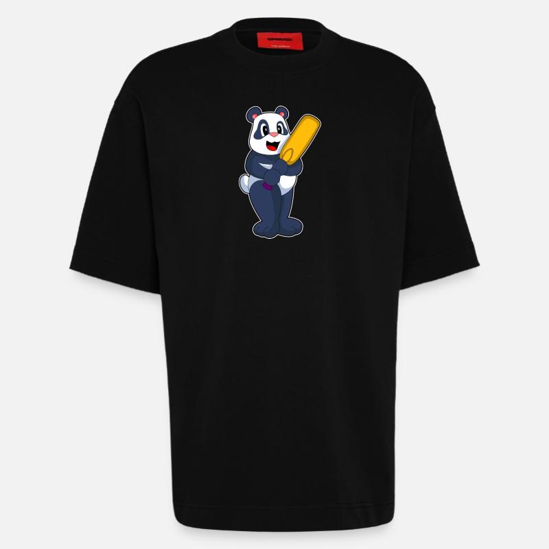 Panda Cricket Cricket Bat - T-shirt bio épais oversize fabriqué en UE - SOLID BLACK