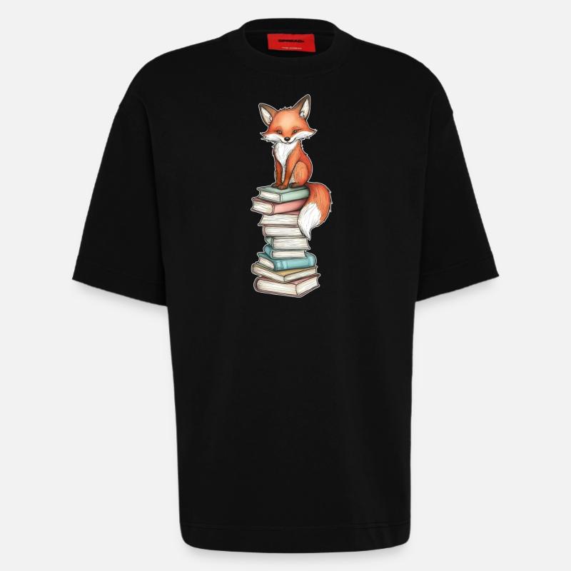 Fuchs auf Bücherstapel - Heavyweight T-Shirt - made by SPREAD  - SOLID BLACK