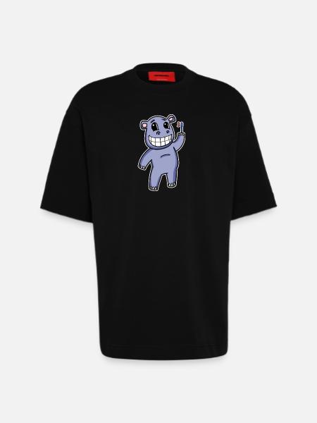Hippo with toothbrush - Heavyweight T-Shirt - made by SPREAD - SOLID BLACK