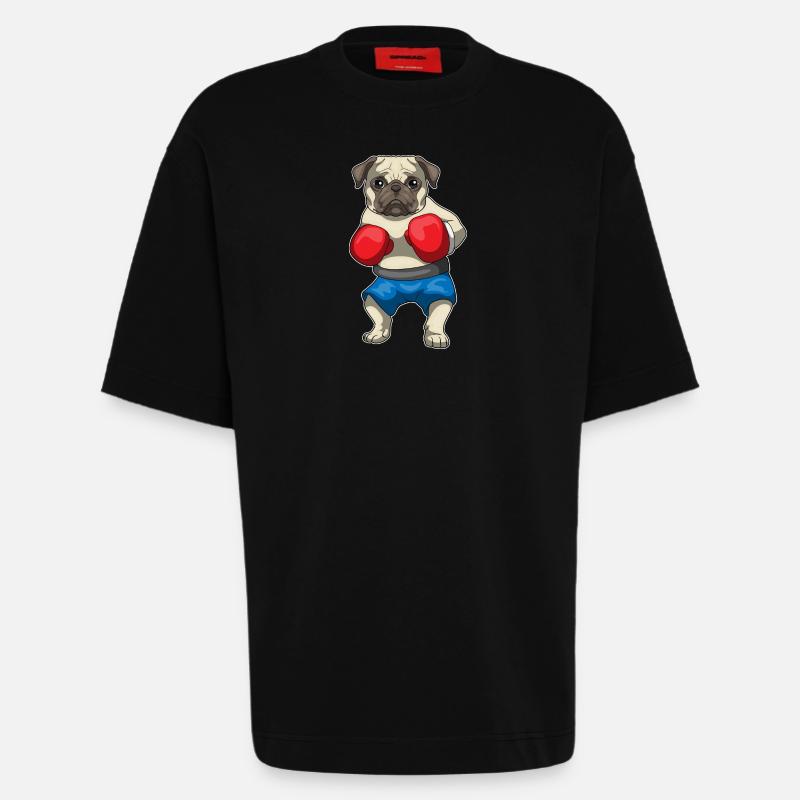 Mops Boxer Boxhandschuhe Boxen - Heavyweight T-Shirt - made by SPREAD  - SOLID BLACK