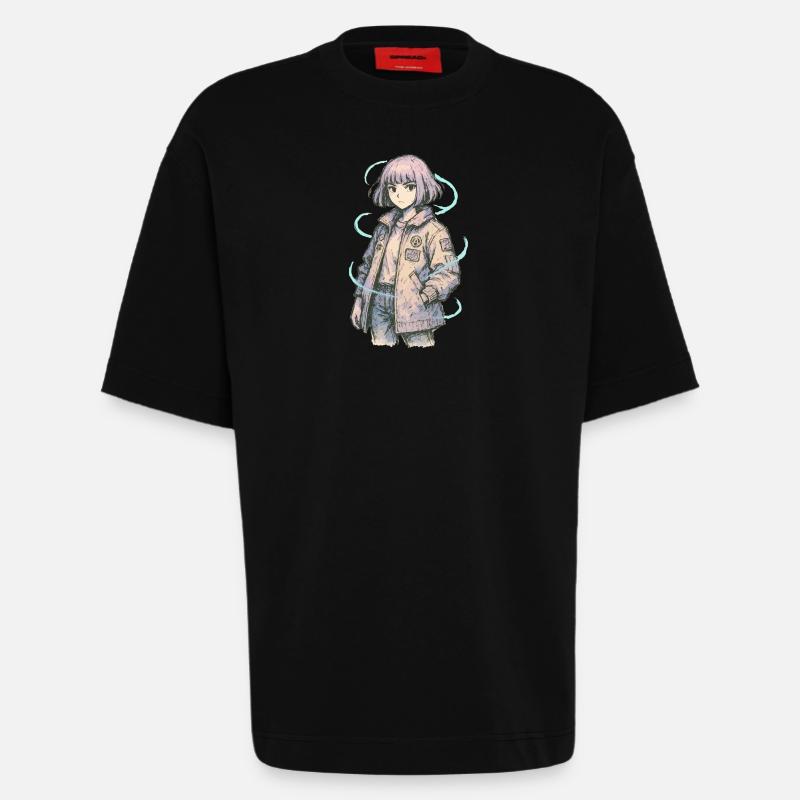 Neon Patch Bomber Mädchen - Heavyweight T-Shirt - made by SPREAD  - SOLID BLACK
