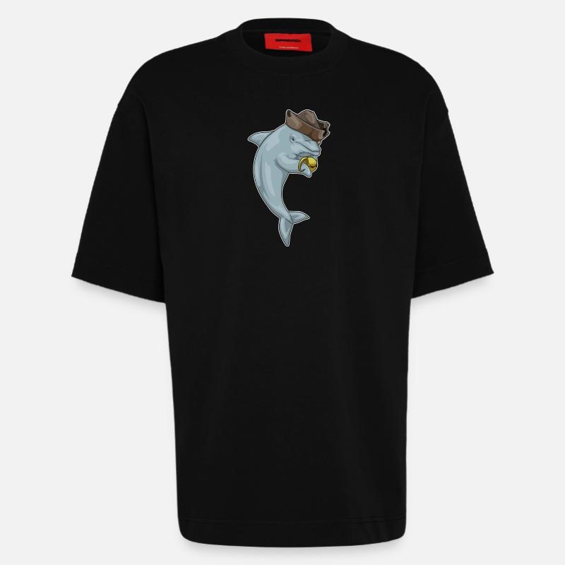 Dolphin Pirate Crochet Main - T-shirt bio épais oversize fabriqué en UE - SOLID BLACK