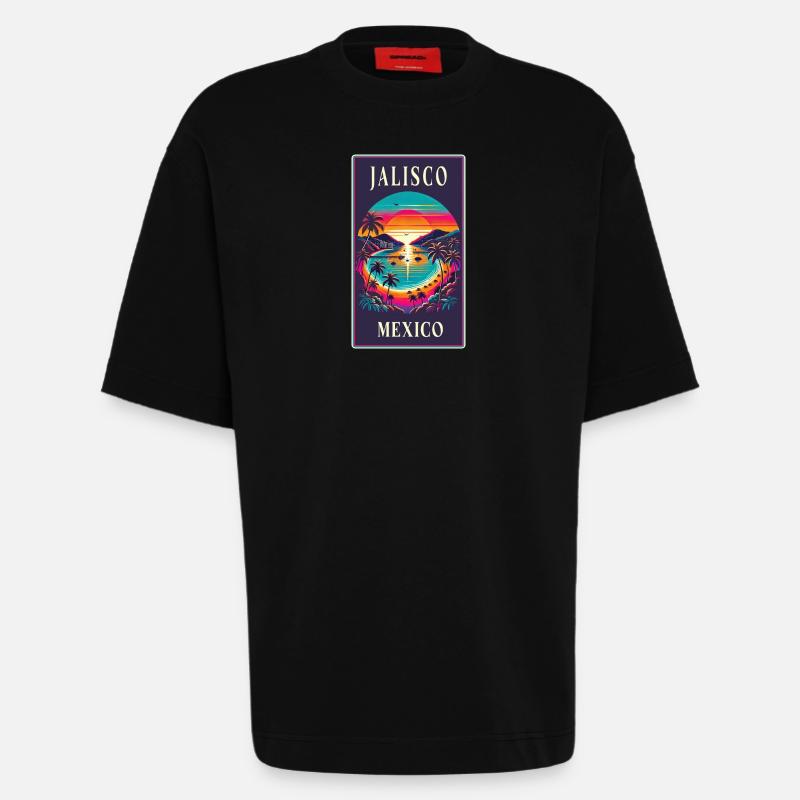 Jalisco Mexico palm tree design - Heavyweight T-Shirt - made by SPREAD  - SOLID BLACK