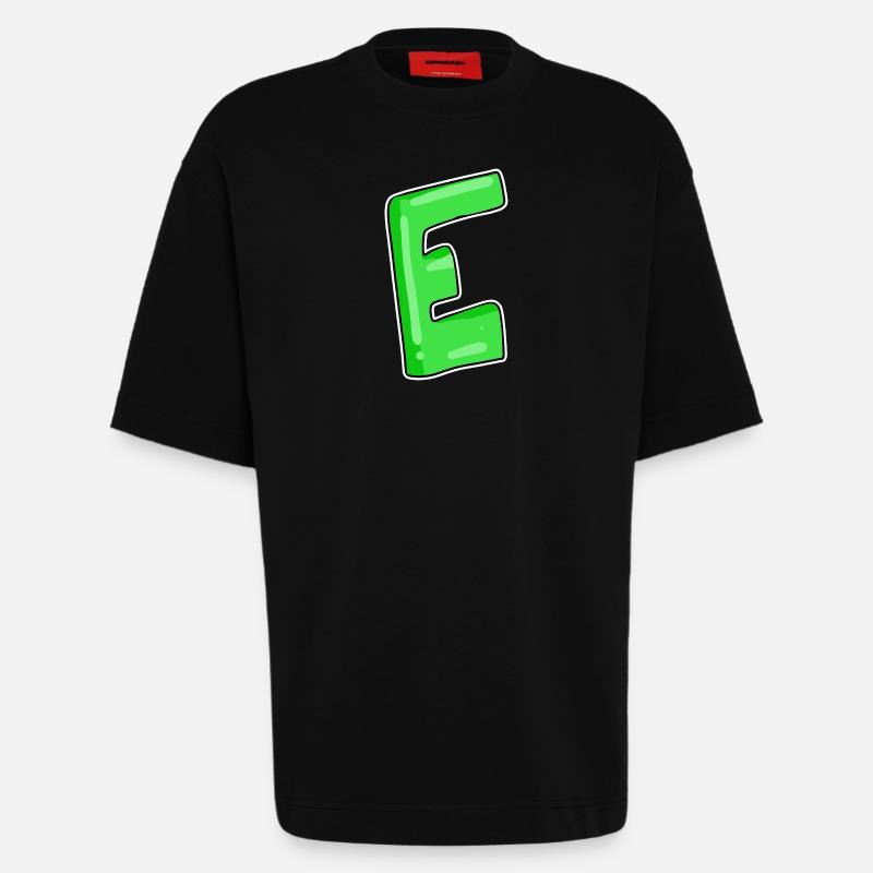 Letter E Initial point - Heavyweight T-Shirt - made by SPREAD  - SOLID BLACK