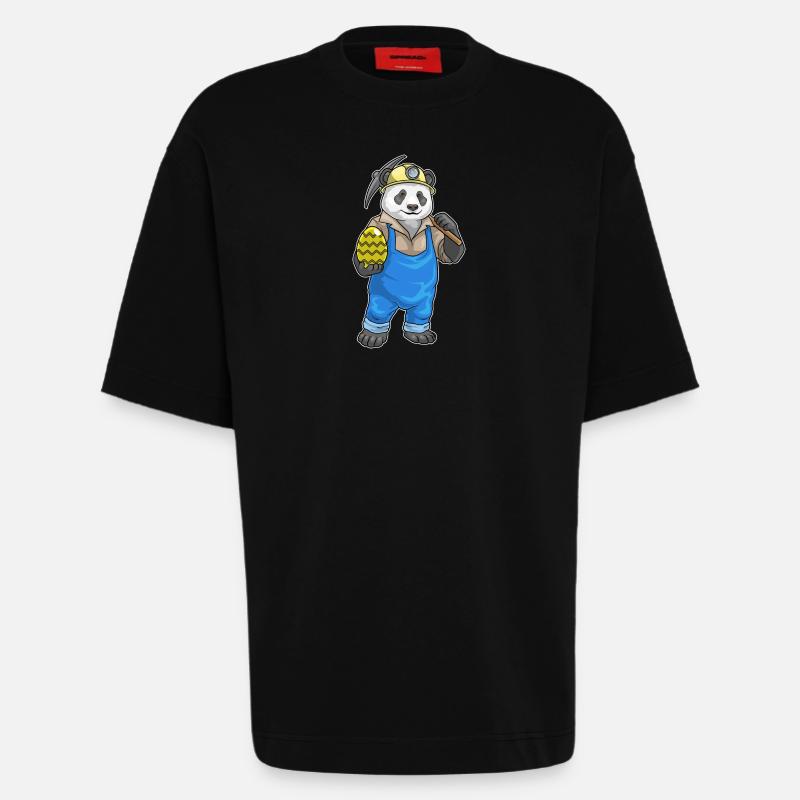 Panda Easter Mining - Heavyweight T-Shirt - made by SPREAD - SOLID BLACK