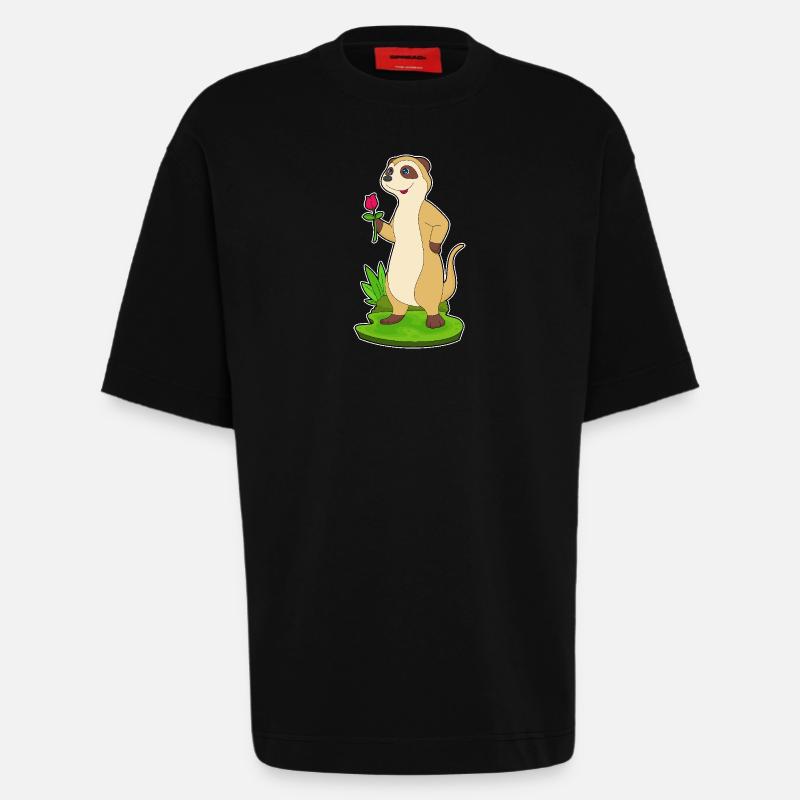 Suricate Rose Fleur - T-shirt bio épais oversize fabriqué en UE - SOLID BLACK