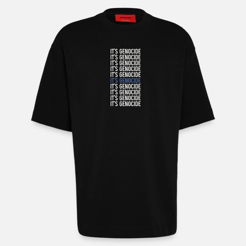 Phrase typographique Génocide répété - T-shirt bio épais oversize fabriqué en UE - SOLID BLACK