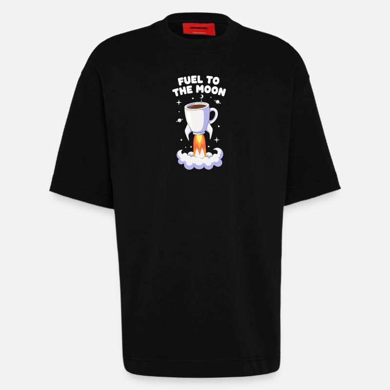 Coffee Rocket Moon Flight - Heavyweight T-Shirt - made by SPREAD  - SOLID BLACK
