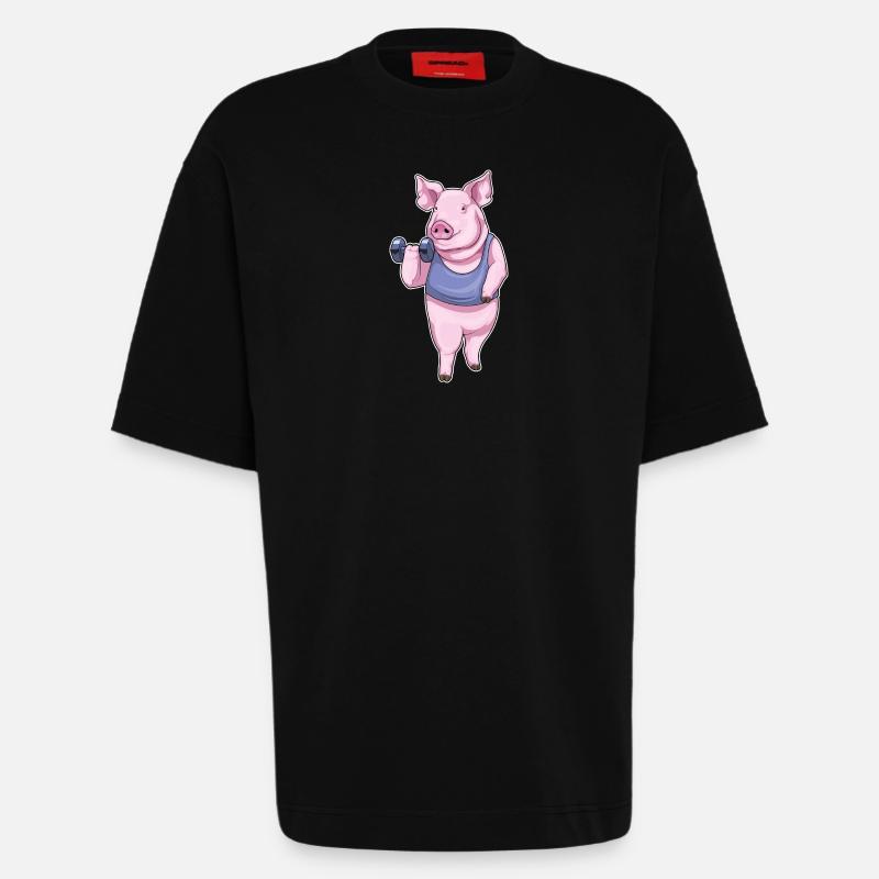 Bodybuilder cochon avec haltères - T-shirt bio épais oversize fabriqué en UE - SOLID BLACK
