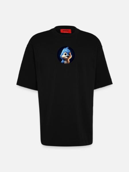 Blauer Vogel im Animationsstil - Heavyweight T-Shirt - made by SPREAD - SOLID BLACK