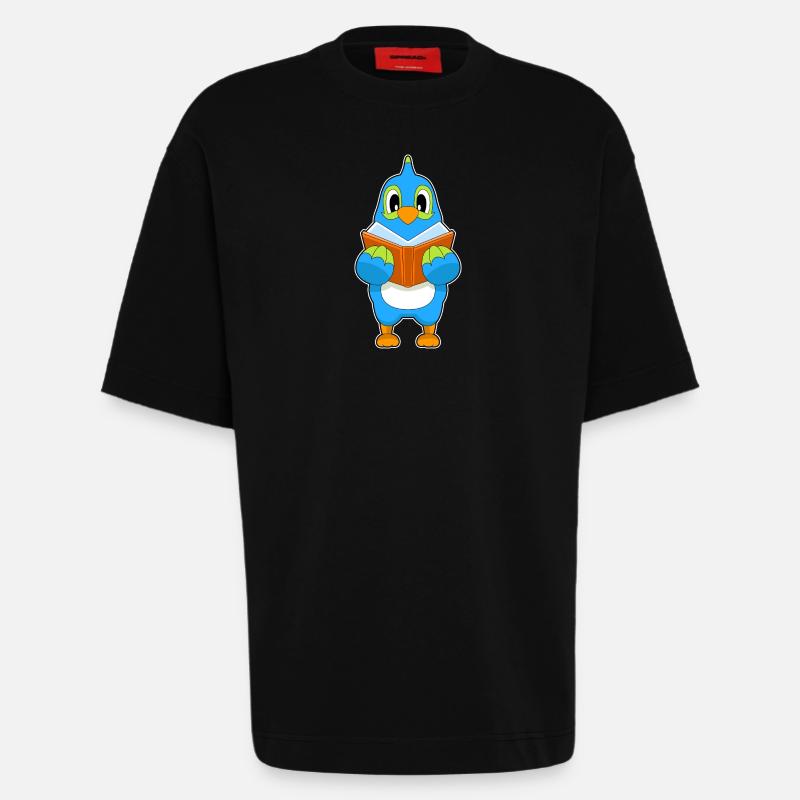 Parrot Reading Book - Heavyweight T-Shirt - made by SPREAD  - SOLID BLACK