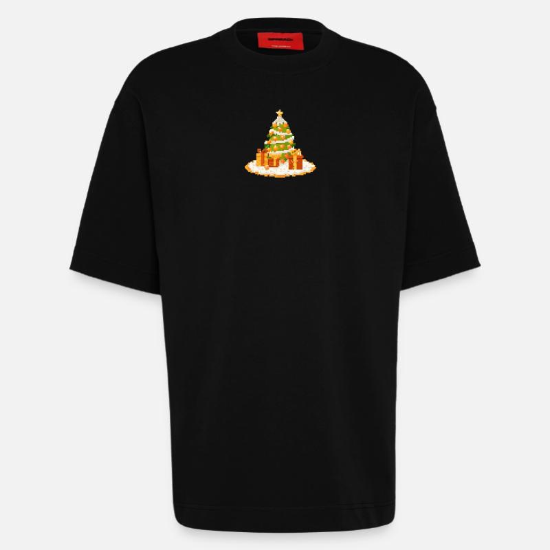 Pixelkunst Tannenbaum mit Geschenken - Heavyweight T-Shirt - made by SPREAD  - SOLID BLACK