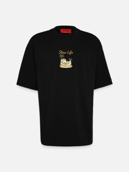 Slow Life Hammock at sunset - Heavyweight T-Shirt - made by SPREAD  - SOLID BLACK
