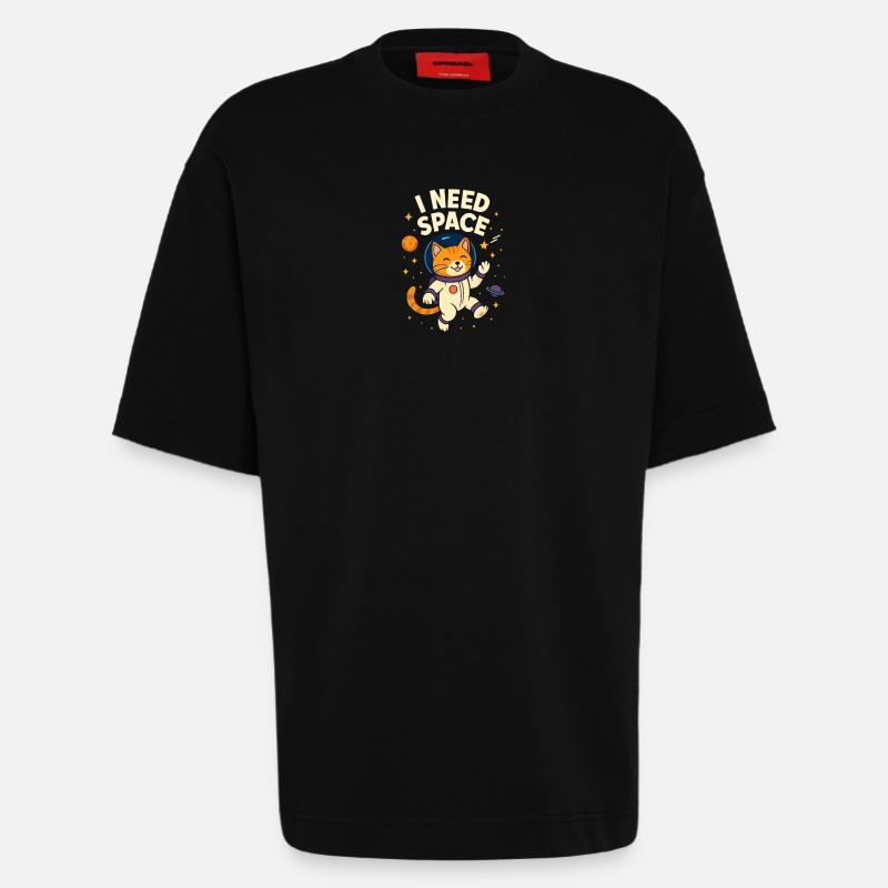 Mignon chat astronaute de l’espace - T-shirt bio épais oversize fabriqué en UE - SOLID BLACK