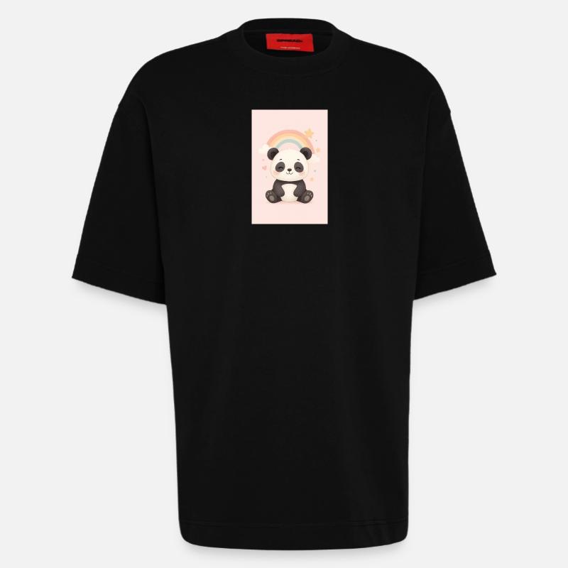Süßer Panda mit Regenbogen und Sternen - Heavyweight T-Shirt - made by SPREAD  - SOLID BLACK