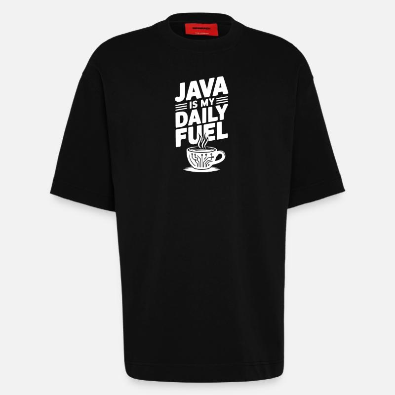 Java est mon carburant quotidien - T-shirt bio épais oversize fabriqué en UE - SOLID BLACK