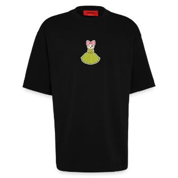 Poupée pompon Stella - T-shirt bio épais oversize fabriqué en UE - SOLID BLACK - Devant - Fiona (171cm)