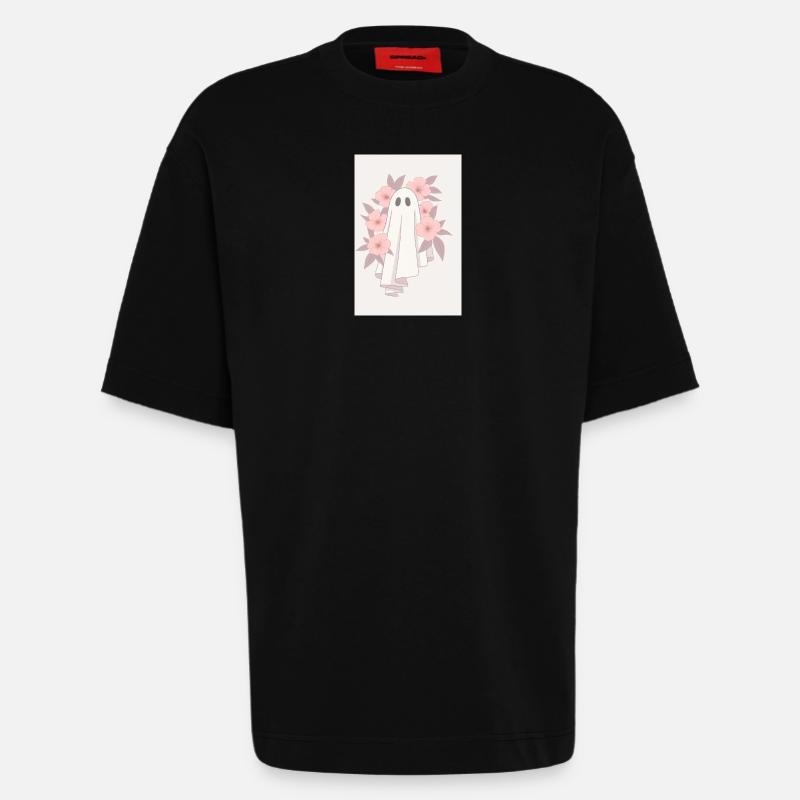 Pastellgeist mit Blumenkranz - Heavyweight T-Shirt - made by SPREAD - SOLID BLACK