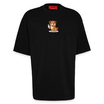 Chien heureux pouces vers le haut - T-shirt bio épais oversize fabriqué en UE - SOLID BLACK - Devant - Fiona (171cm)