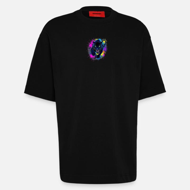 Neon Panther Farbexplosion - Heavyweight T-Shirt - made by SPREAD  - SOLID BLACK