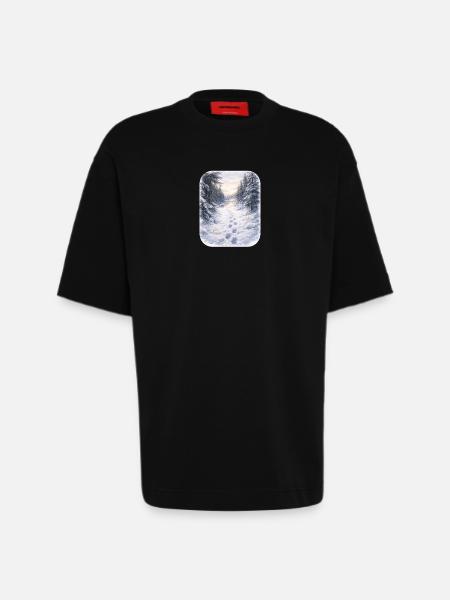 Winter Forest Path Morgenschein - Heavyweight T-Shirt - made by SPREAD  - SOLID BLACK