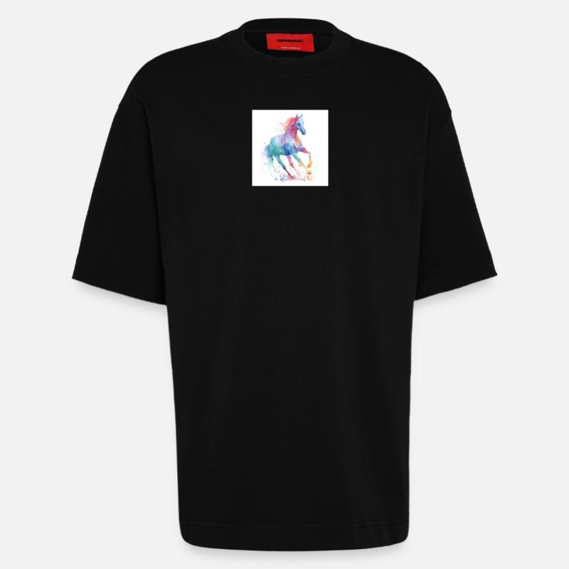 Regenbogen-Aquarellpferd - Heavyweight T-Shirt - made by SPREAD  - SOLID BLACK