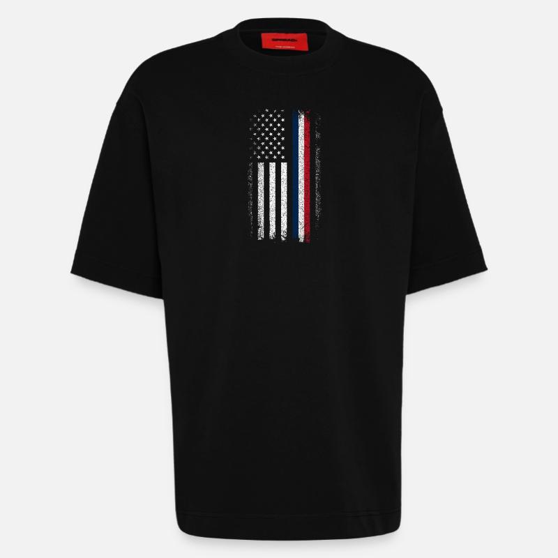 Drapeau en difficulté : Ligne bleue-rouge - T-shirt bio épais oversize fabriqué en UE - SOLID BLACK