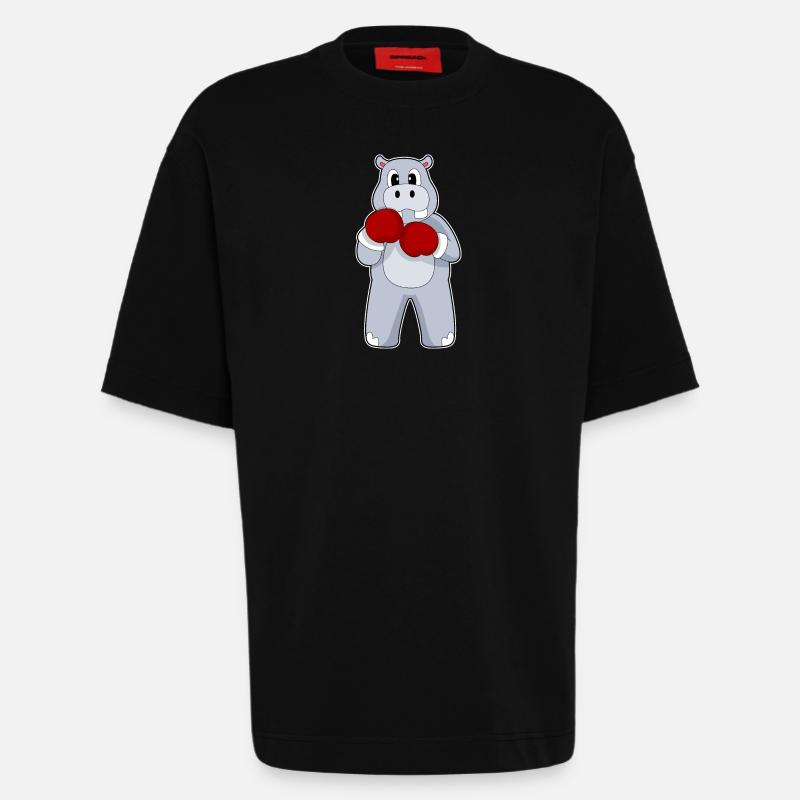 Nilpferd Boxer Boxhandschuhe Boxen - Heavyweight T-Shirt - made by SPREAD  - SOLID BLACK