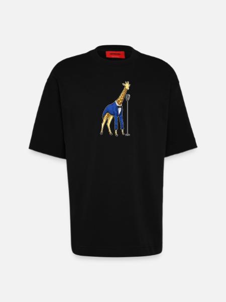 Giraffe Singer Microphone Singing - Heavyweight T-Shirt - made by SPREAD - SOLID BLACK