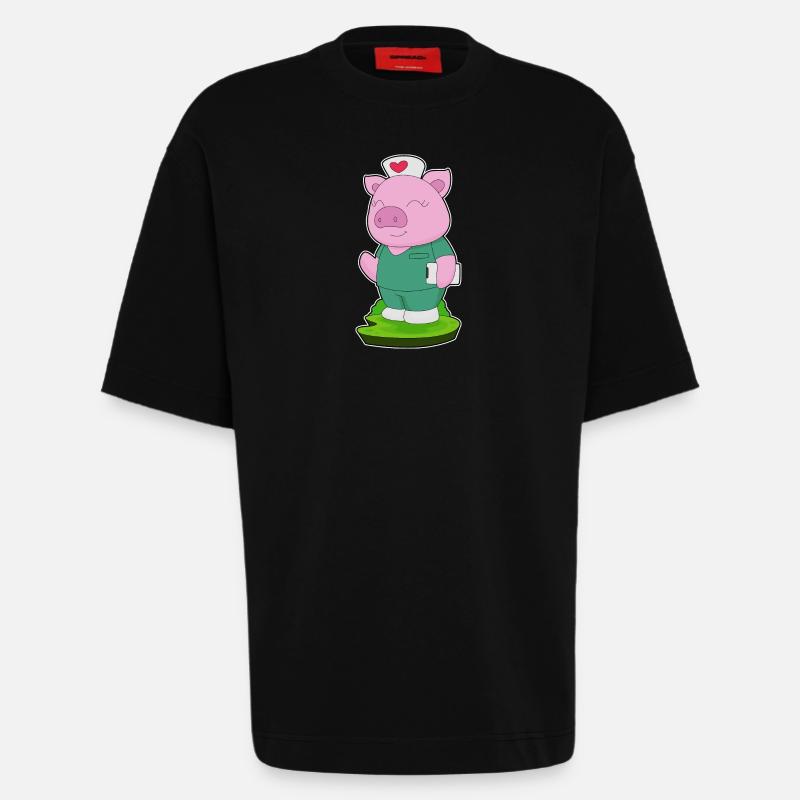 Bloc-notes d’infirmière porcine - T-shirt bio épais oversize fabriqué en UE - SOLID BLACK