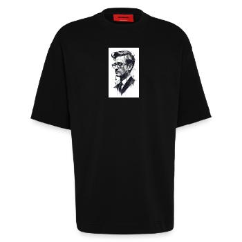 Abstract man - Heavyweight T-Shirt - made by SPREAD  - SOLID BLACK - Front - Fiona (171cm)