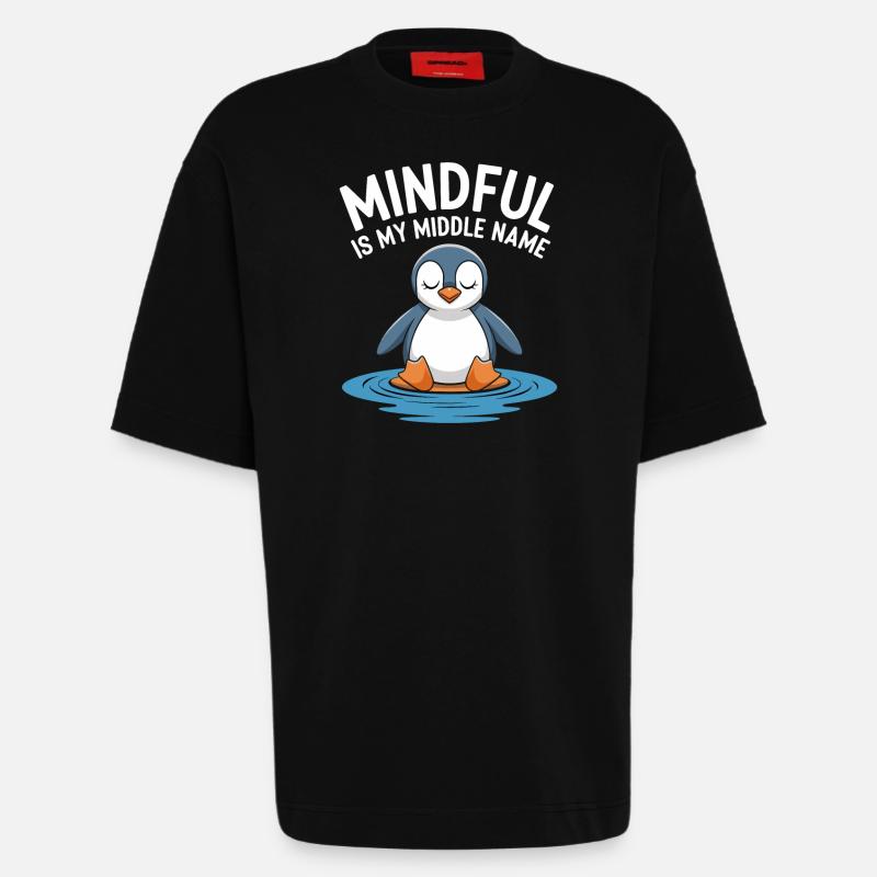 Méditation pingouin consciente Relaxation - T-shirt bio épais oversize fabriqué en UE - SOLID BLACK