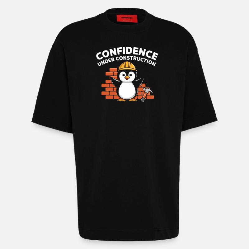 Confidence Under Construction Pinguin Baustelle - Heavyweight T-Shirt - made by SPREAD  - SOLID BLACK