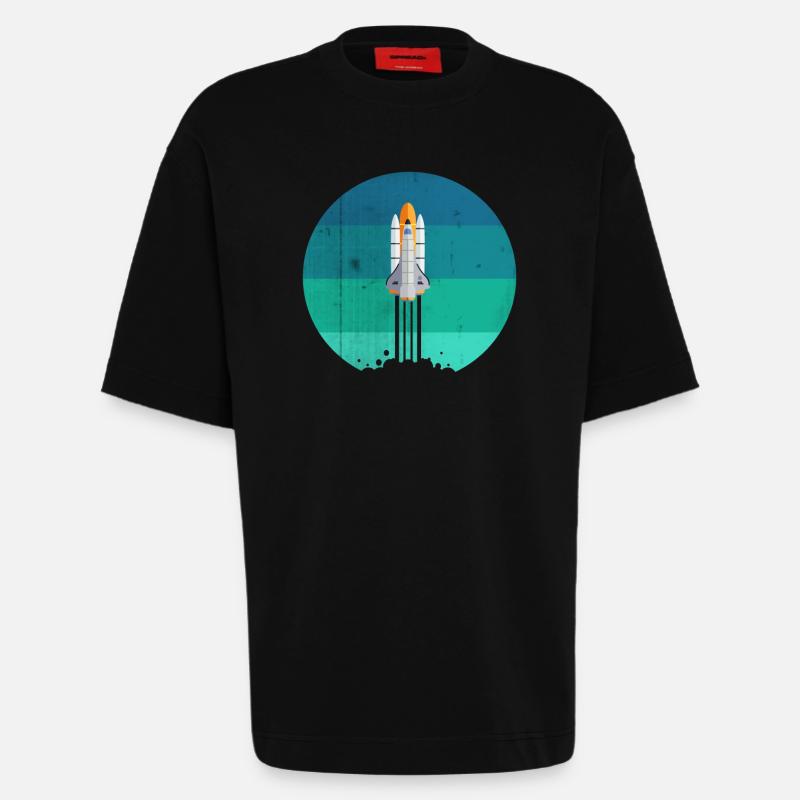 Space rocket rocket launch - Heavyweight T-Shirt - made by SPREAD  - SOLID BLACK