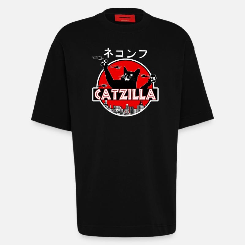 Catzilla Katze - Heavyweight T-Shirt - made by SPREAD  - SOLID BLACK