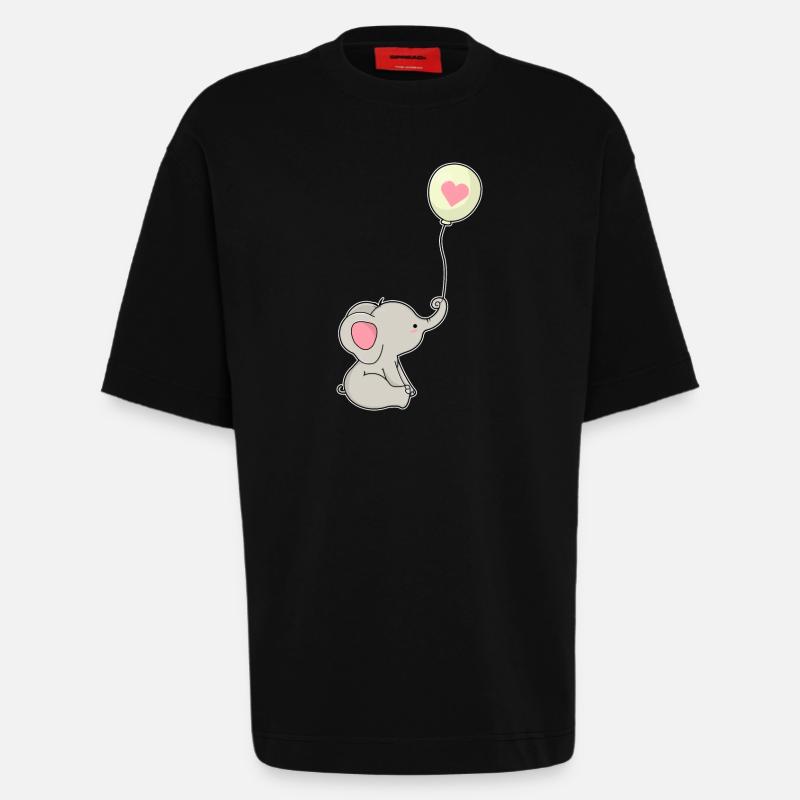 Elefant & Luftballon mit Herz - Heavyweight T-Shirt - made by SPREAD  - SOLID BLACK