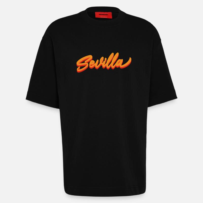 Sevilla Gradient Script Logo - T-shirt bio épais oversize fabriqué en UE - SOLID BLACK