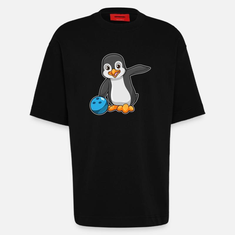 Penguin Bowling Boule de bowling - T-shirt bio épais oversize fabriqué en UE - SOLID BLACK
