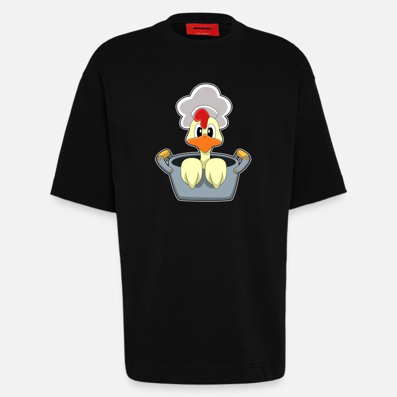 Poulet avec marmite - T-shirt bio épais oversize fabriqué en UE - SOLID BLACK