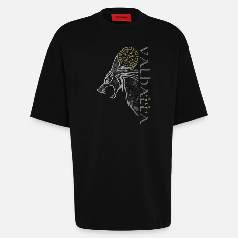 Valhalla Wolf Vegvisir Wikinger Runenkompass - Heavyweight T-Shirt - made by SPREAD  - SOLID BLACK