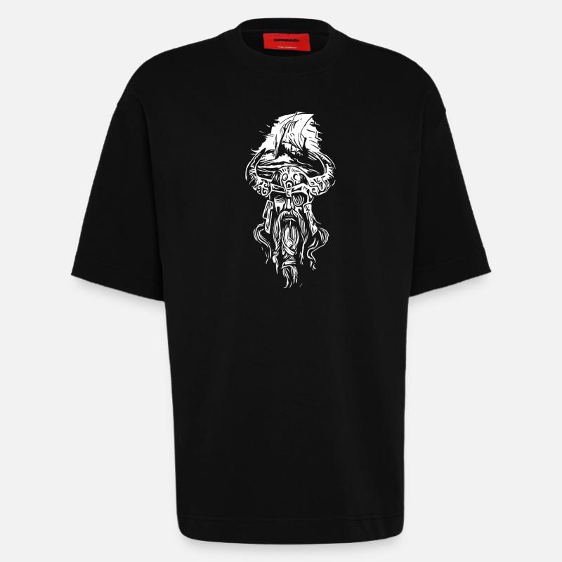 Vikings with sailing ship - Heavyweight T-Shirt - made by SPREAD  - SOLID BLACK