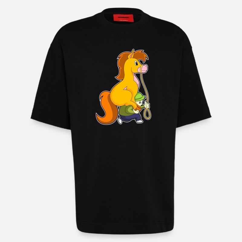 Pferd mit Junge - Heavyweight T-Shirt - made by SPREAD  - SOLID BLACK