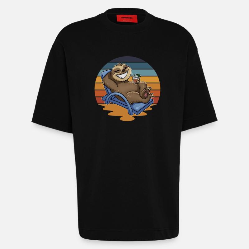 Faultier Urlauber Urlaub - Heavyweight T-Shirt - made by SPREAD  - SOLID BLACK