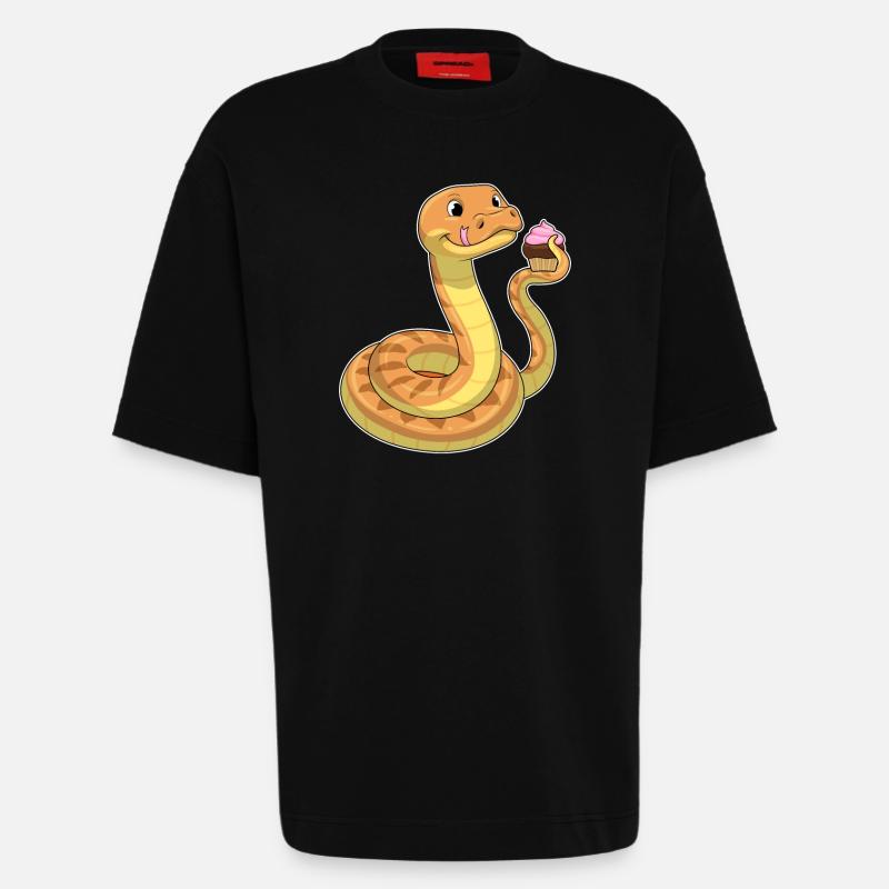 Schlange mit Muffin - Heavyweight T-Shirt - made by SPREAD  - SOLID BLACK