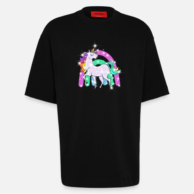 funkelndes Einhorn mit Regenbogen - Heavyweight T-Shirt - made by SPREAD  - SOLID BLACK