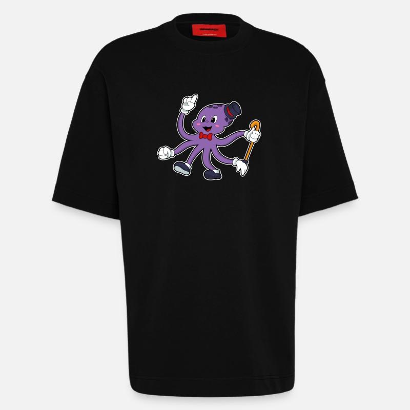 Krake als Zauberer mit Hut - Heavyweight T-Shirt - made by SPREAD - SOLID BLACK