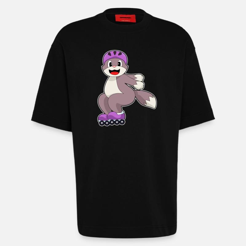 Katze mit Rollschuhe - Heavyweight T-Shirt - made by SPREAD - SOLID BLACK