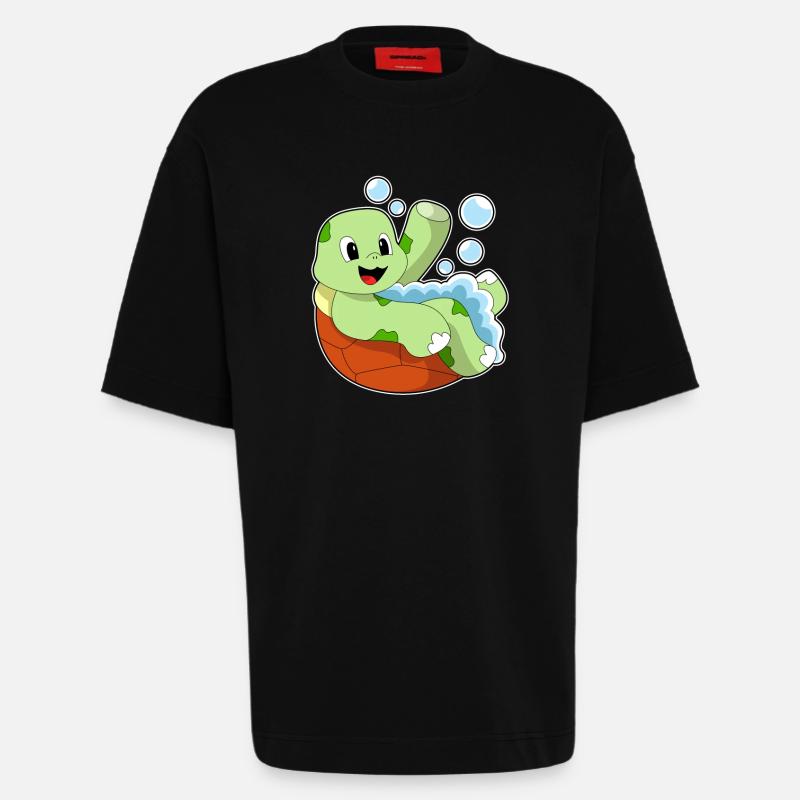 Turtle bathing with foam - Heavyweight T-Shirt - made by SPREAD  - SOLID BLACK