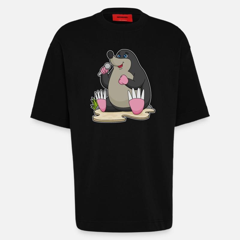 Mole Singer Microphone Singing - Heavyweight T-Shirt - made by SPREAD - SOLID BLACK