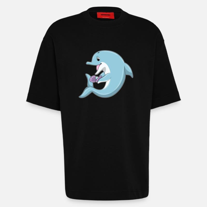 Delfin mit Perle - Heavyweight T-Shirt - made by SPREAD  - SOLID BLACK
